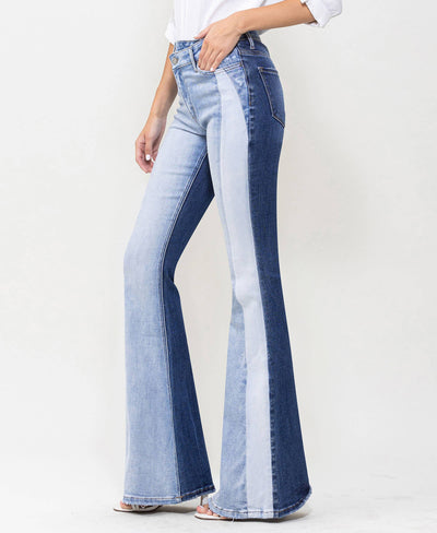 HIGH RISE COLOR BLOCK SUPER FLARE JEANS T5740A Ladies Jeans from VERVET by FLYING MONKEY