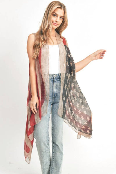 Vintage Americana Flag Printed Vest Ladies Outerwear from Rope & Spurs