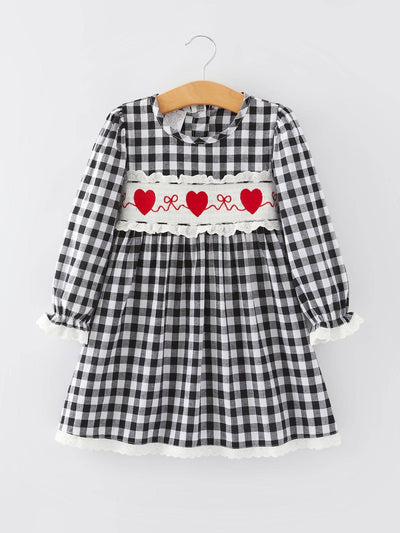 Black and white Plaid Smocking Embroidery Long Sleeve Girls Dress  from Rylee Faith Designs