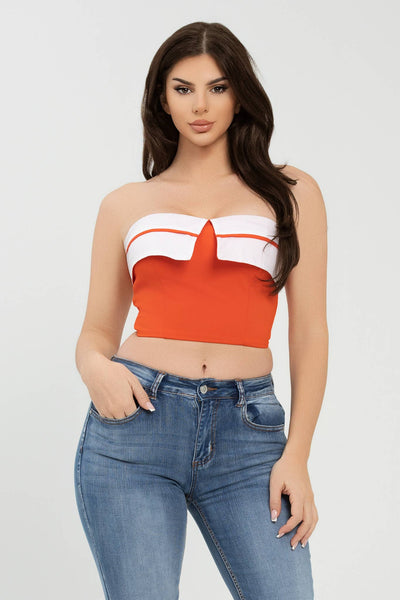 Front Fold-Over Color Contrast Tube Top  from Julia by LoveJ