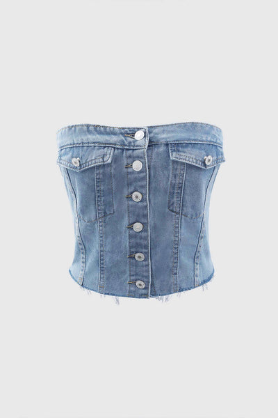 Wrapped Denim Corset Top Ladies Shirts from Rosa Clothing
