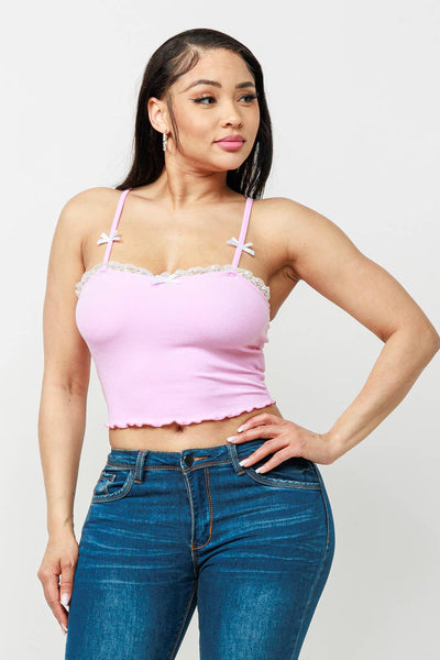 Front Lace Trim Bows Detail Cami Top Ladies Shirts from Julia by LoveJ