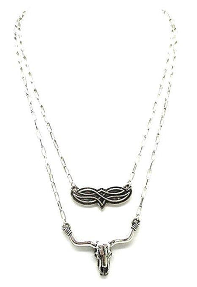Western Steerhead & Boot Stitch 2 Layered Necklace Set  from Snowing West