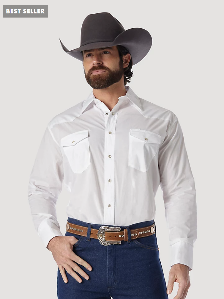 western style dress shirts Men's 3-in-1 Collar Shirt Made in USA White / XXL one point back yoke Men's Cowboy Hardware White w/Buttons