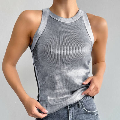 Stylish Crewneck Metallic Tank Top Ladies Shirts from Rosa Clothing