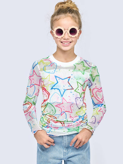 LONG SLEEVE PRINTED MESH TOP  from Hannah Banana