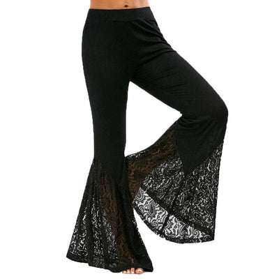 Casual Lace Stitching Bell-Bottom Pants Trousers  from Tourtiwi