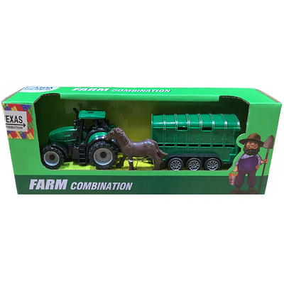 Farm Tractor and Animal Trailer Vehicle Set, Open Window Box  from Texas Toy Distribution