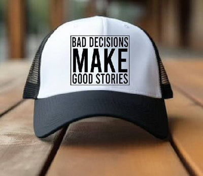 Good Stories DTF Printed Black & White Trucker Hat  from Southern Attitude Designs Inc