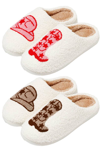Yee-haw Cowgirl Hat Boots Terry Fuzzy Slippers  from Cap Zone