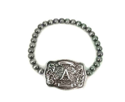 Western Buckle Initial Stretch Bracelet  from Snowing West