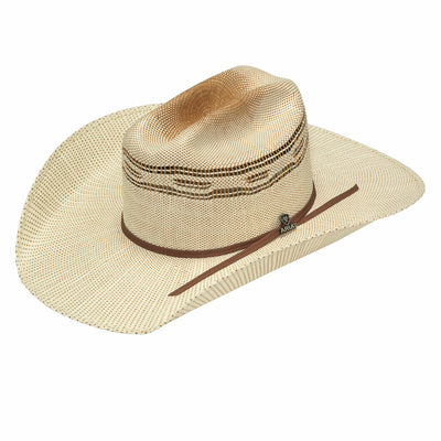MF Western Ariat Straw Golden Brown Hatband Bangora Hat, Ivory & Tan Style A73196 Mens Hats from MF Western