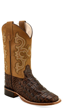 Jama Boys Brown Horn Back Gator/Tan Canyon Cowboy Boots Style BSY1830 Boys Boots from Old West/Jama Boots