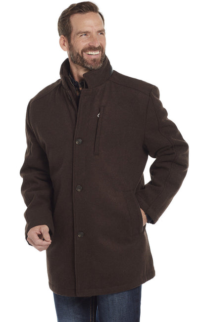 SIDRAN MENS WOOL MELTON ZIP & BUTTON FRONT COAT W/ FAUX LEATHER TRIM STYLE CR43366-F23-34- Premium Mens Outerwear from Sidran/Suits Shop now at HAYLOFT WESTERN WEARfor Cowboy Boots, Cowboy Hats and Western Apparel