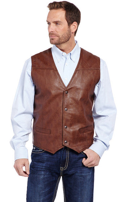 SIDRAN MENS FAUX LEATHER SNAP FRONT VEST WITH FLANNEL LINING STYLE CW1239-F23-35 Mens Outerwear from Sidran/Suits
