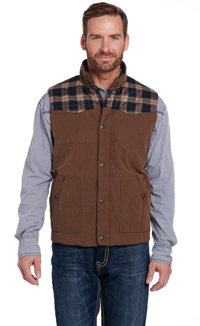 SIDRAN MENSWAX COATED SNAP/ZIP FRONT VEST WITH FLANNEL YOKES STYLE CW1715-F18-26 Mens Outerwear from Sidran/Suits