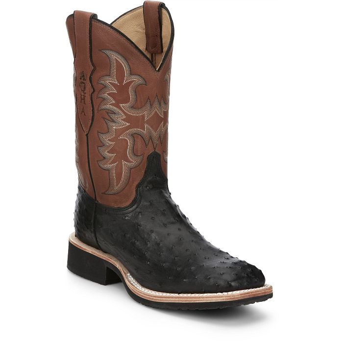 Justin Mens Ostrich Square Toe Western Boots Style AQ8530 9D