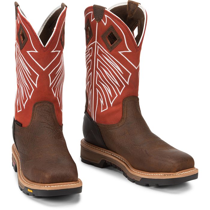 Justin Mens Brown Leather Work Boots Commander X5 Steel Toe 13D Justin Mens Steel Toe Western Work Boots Style WK2104 main image 2