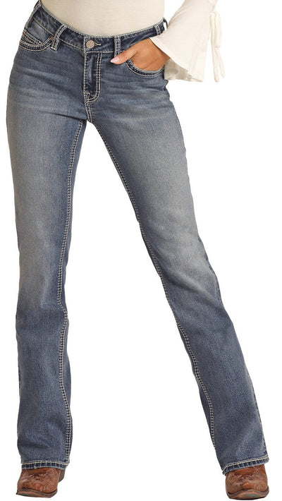 ROCK ROLL MID RISE STRETCH COWHIDE EMBELLISHED BOOTCUT JEANS RRWD4MRZPZ Ladies Jeans from PHS