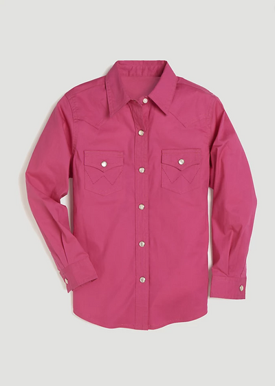 GIRLS LONG SLEEVE SOLID WESTERN SNAP SHIRT IN PINK STYLE GW1003K Girls Shirts from Wrangler