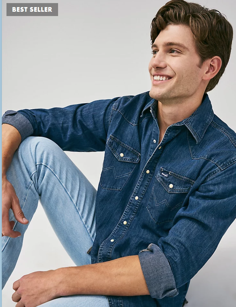WRANGLER COWBOY CUT LONG SLEEVE WESTERN DENIM SNAP WORK SHIRT IN DARK DENIM STYLE MS1041D WRANGLER COWBOY CUT LONG SLEEVE WESTERN DENIM SNAP WORK SHIRT IN DARK DENIM STYLE MS1041D