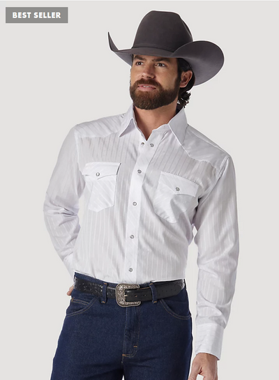 Wrangler L/S Dress Shirt White Style 75221WH- Premium Mens Shirts from Wrangler Shop now at HAYLOFT WESTERN WEARfor Cowboy Boots, Cowboy Hats and Western Apparel