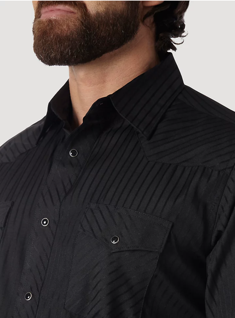 WRANGLER MENS LONG SLEEVE BLACK SNAP STRIPE SHIRT STYLE 75214BK WRANGLER MENS LONG SLEEVE BLACK SNAP STRIPE SHIRT STYLE 75214BK