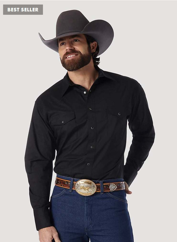 Wrangler Men's Sport Western Long Sleeve Solid Snap Shirt - Black - 4X Wrangler Men's Sport Western Long Sleeve Solid Snap Shirt - Black - 4X