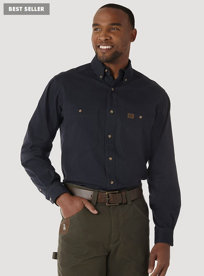 Wrangler Men's Cotton Twill Work Shirt Style 3W501NV- Premium Mens Shirts from Wrangler Shop now at HAYLOFT WESTERN WEARfor Cowboy Boots, Cowboy Hats and Western Apparel