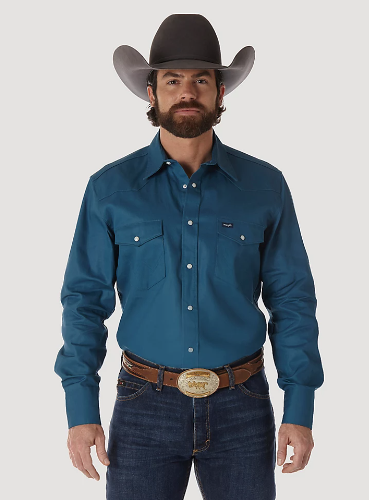 Wrangler Men's Cowboy Cut Twill Long Sleeve Snap Front Western Work Shirt Dark Teal / 4XL Wrangler Men's Cowboy Cut Twill Long Sleeve Snap Front Western Work Shirt Dark Teal / 4XL