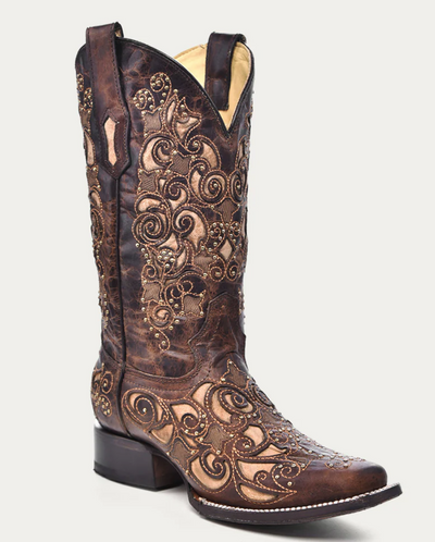CORRAL LADIES INLAY AND STUDS SQUARE TOE BOOTS STYLE A3326 Ladies Boots from Corral Boots