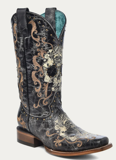 Corral Ladies Black Floral Skull Boots Style Z5005 Ladies Boots from Corral Boots