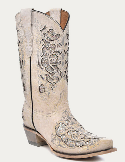 CORRAL TEEN WHITE GLITTER INLAY BOOTS STYLE T0021 Ladies Boots from Corral Boots