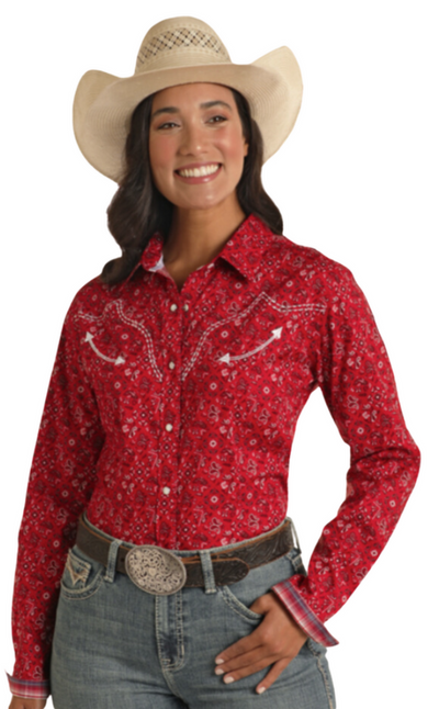 PHS  Ladies Rough Stock Red Bandana Snap Long Sleeve Shirt Style RWN2S03829 Girls Shirts from PHS