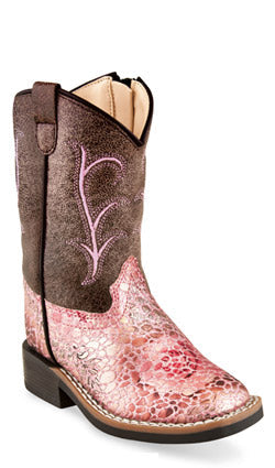 Jama Girls Toddler Antique Pink/Crackle Faux Leather Cowboy Boots Style VB1054 Girls Boots from Old West/Jama Boots