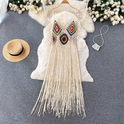 Western cowgirl Boho Crochet lace long tassel strappy dress  from HIDDENBRAND