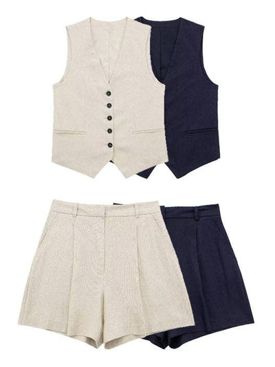 Ladies Solid Color V-Neck Vest And Vest/Shorts/Set 1052  from Sweetkama