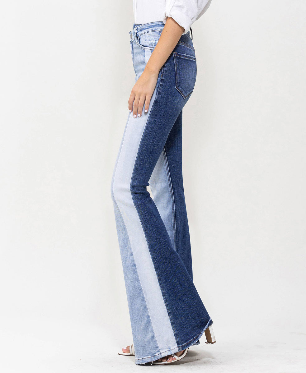 HIGH RISE COLOR BLOCK SUPER FLARE JEANS T5740A