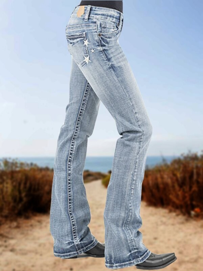 Mid-rise Vintage Stars Embroidery Jeans  from Tourtiwi