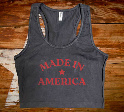 Made in America Black Crop Tank Top  from LA PRINT AND STITCH