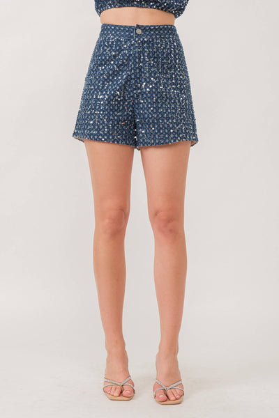 IP2875 Distressed sequined denim shorts  from KIWI