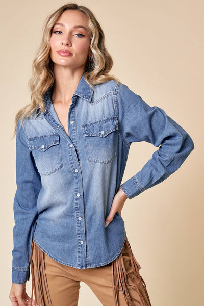 SIT3800A WESTERN MEDIUM WASH SNAP BUTTON DENIM SHIRT  from Saints & Hearts