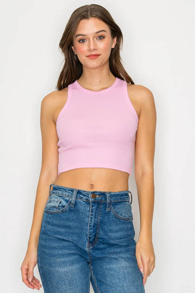 Solid color cotton ribbed crop tank top with high neck Ladies Shirts from Color 5