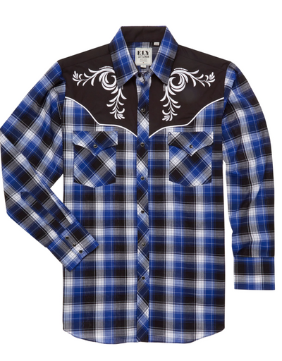 Ely Mens Long Sleeve Royal Blue Plaid Shirt Style 152039042-RO-S Mens Shirts from Ely