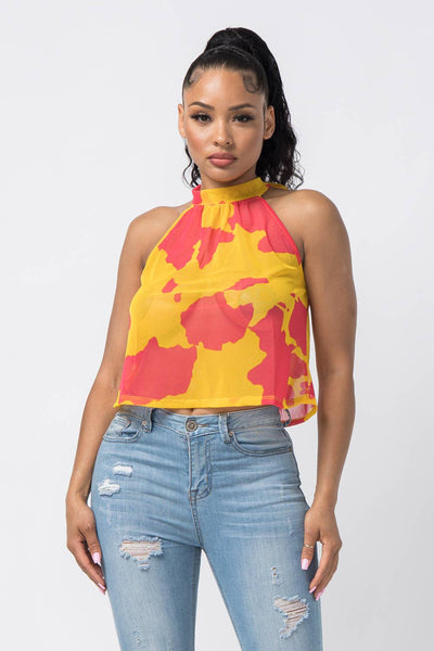 Print Halter Neck Back Tie Sleeveless Top Ladies Shirts from Julia by LoveJ
