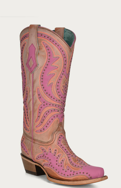 CORRAL LADIES PINK OVERLAY SNIP TOE GLOW IN THE DARK BOOTS STYLE C3970 Ladies Boots from Corral Boots