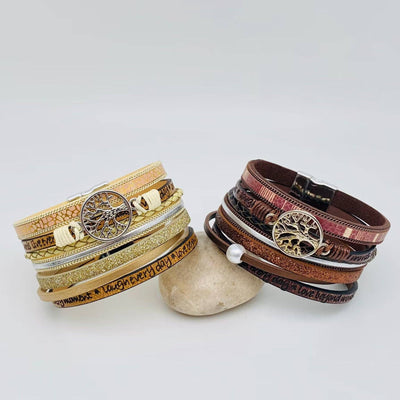 Tree of Life Multi-Layer Leather Bracelet | Magnetic Buckle Ladies Jewelry from Mio Queena
