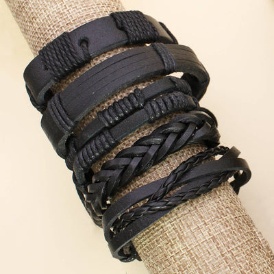 Black Leather Braided Unisex Bracelet Set MENS ACCESSORIES from ZAD