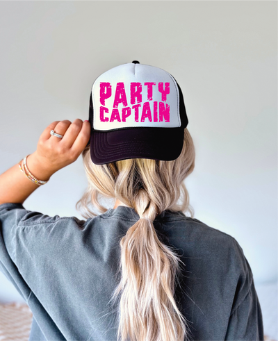 Party Captain DTF Printed Black and White Trucker Hat  from Southern Attitude Designs Inc