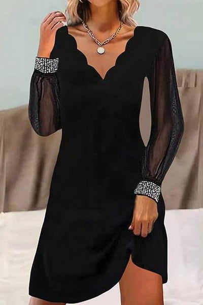 CWDSD4544_V-NECK LONG-SLEEVED MESH SEQUINED DRESS  from NINEXIS